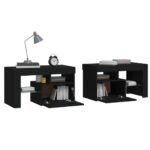 Tables de chevet 2 pcs et lumières LED Noir 70x36,5x40 cm – Image 5