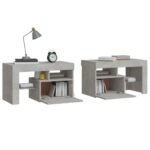 Tables de chevet 2 pcs et lumières LED Gris béton 70x36,5x40 cm – Image 5