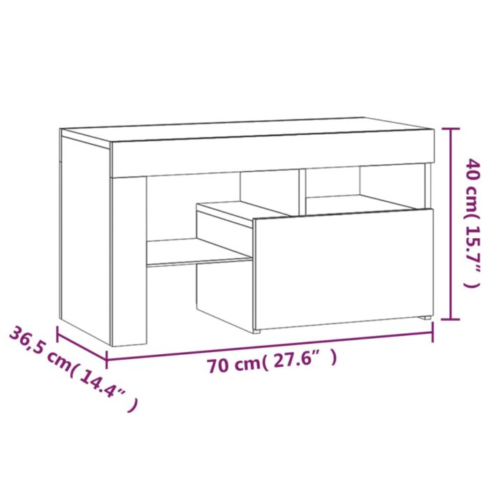 Tables de chevet 2 pcs et lumières LED Gris béton 70x36,5x40 cm – Image 9