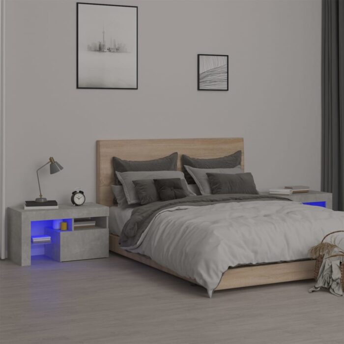 VXL8720845649210_m_en_hd_1.jpg Tables de chevet 2 pcs et lumières LED Gris béton 70x36,5x40 cm – Image 1