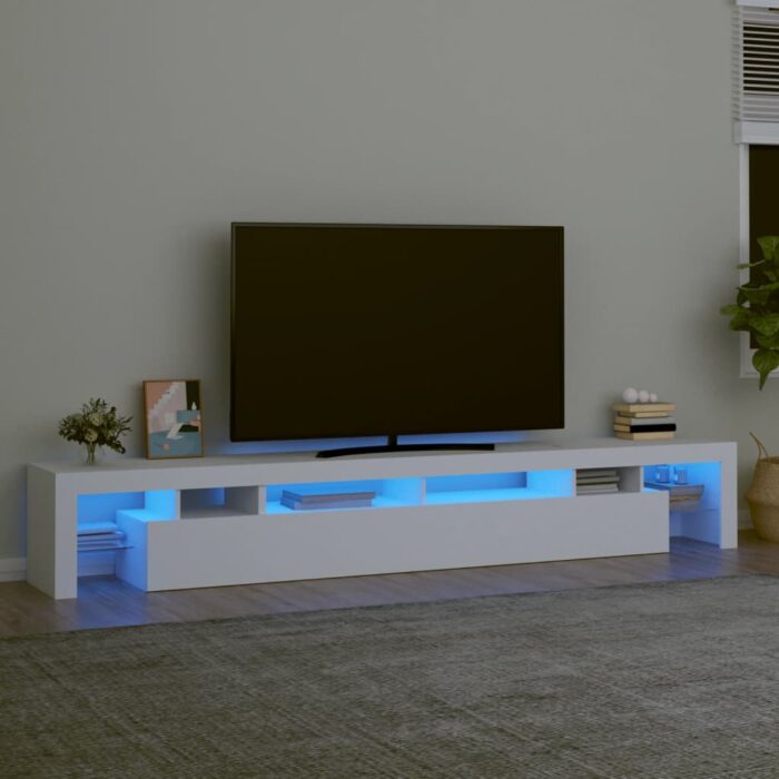 Meuble TV avec lumières LED Blanc 260x36,5x40 cm – Image 1