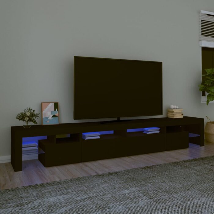 Meuble TV avec lumières LED Noir 260x36,5x40 cm – Image 1