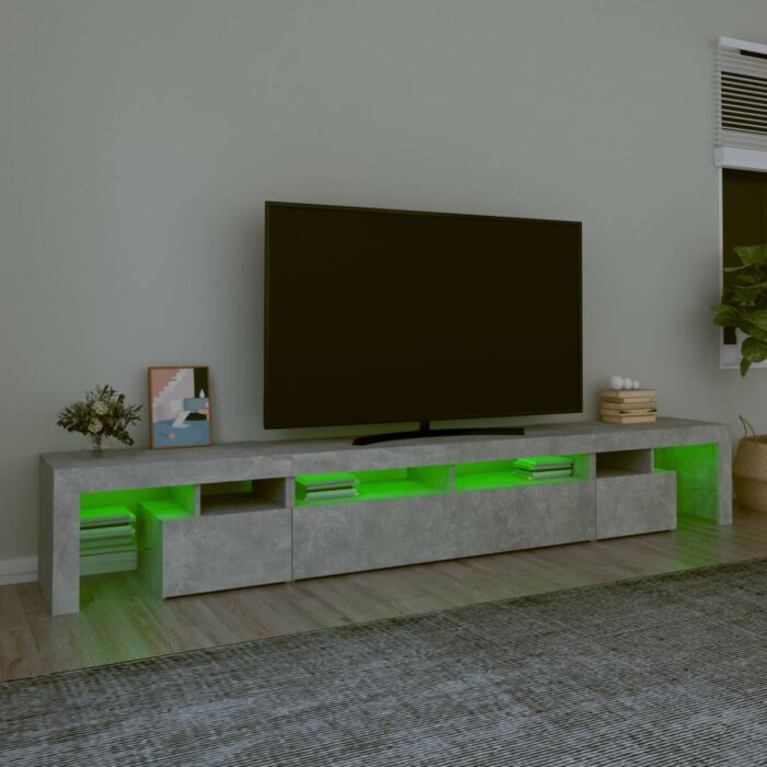 Meuble TV avec lumières LED Gris béton 260x36,5x40 cm – Image 2
