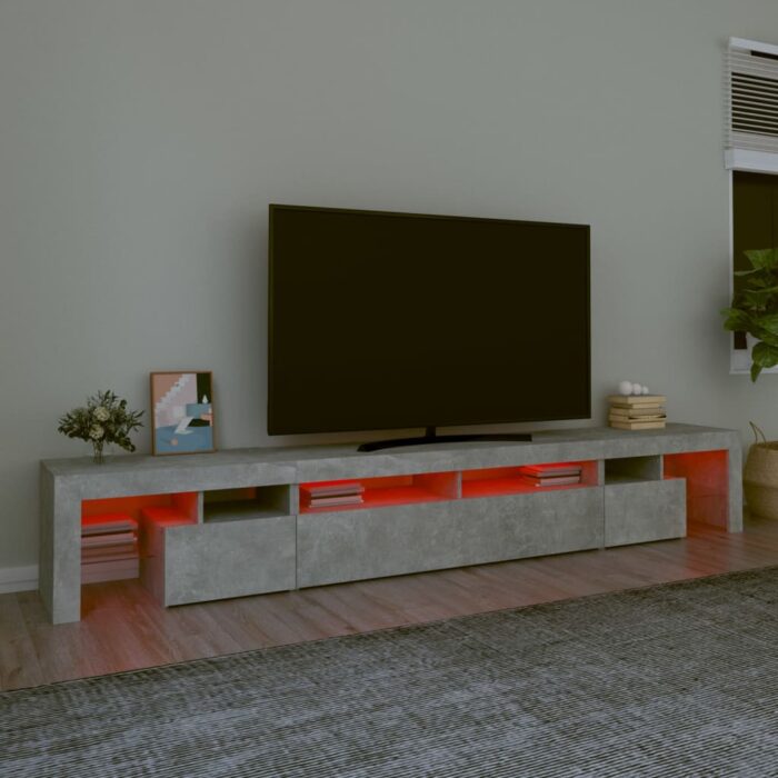 Meuble TV avec lumières LED Gris béton 260x36,5x40 cm – Image 3