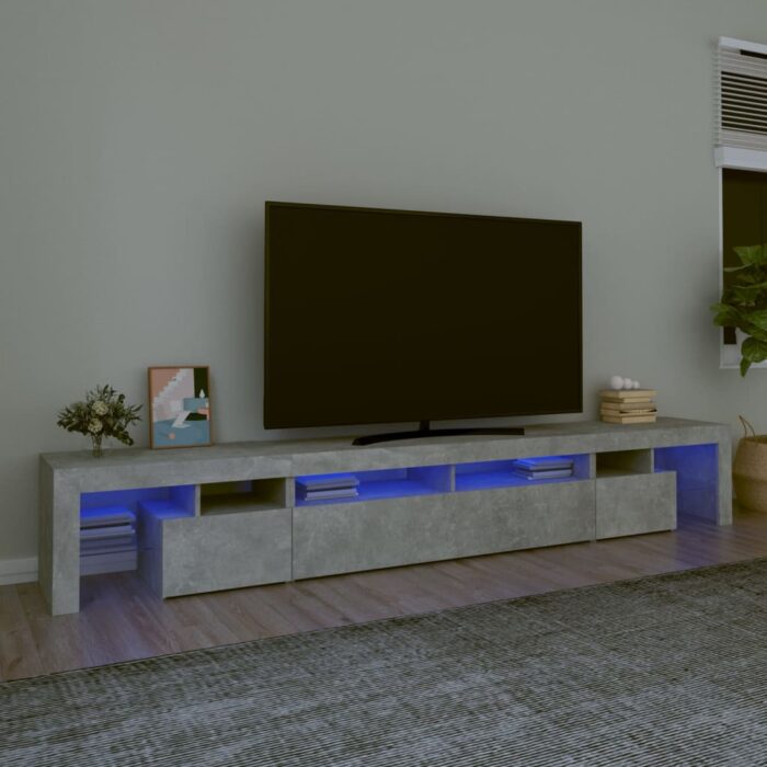 Meuble TV avec lumières LED Gris béton 260x36,5x40 cm – Image 1