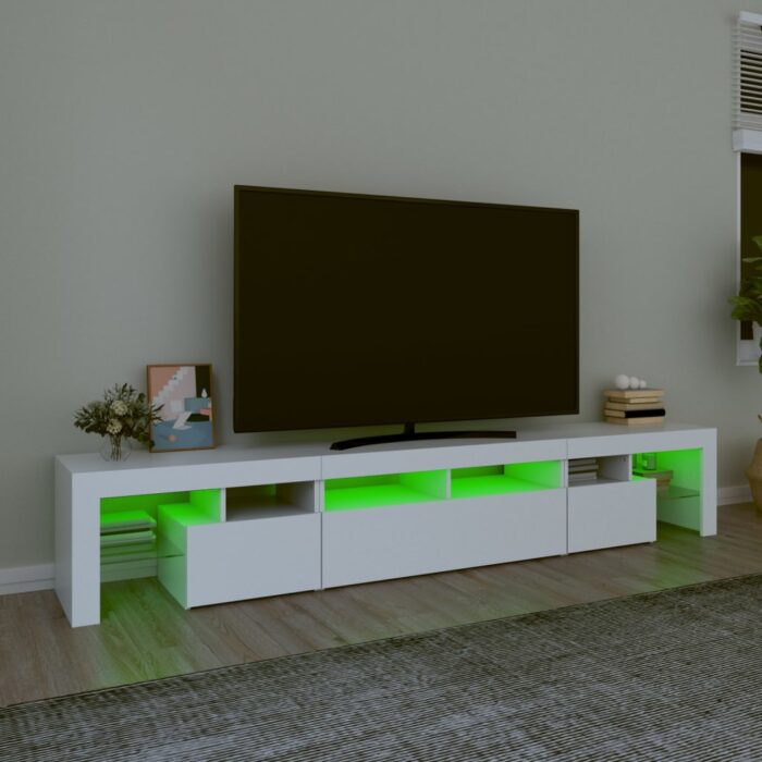 Meuble TV avec lumières LED Blanc 230x36,5x40 cm – Image 2