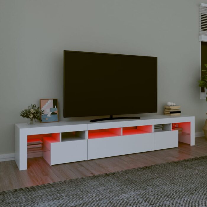 Meuble TV avec lumières LED Blanc 230x36,5x40 cm – Image 3