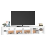 Meuble TV avec lumières LED Blanc 230x36,5x40 cm – Image 4