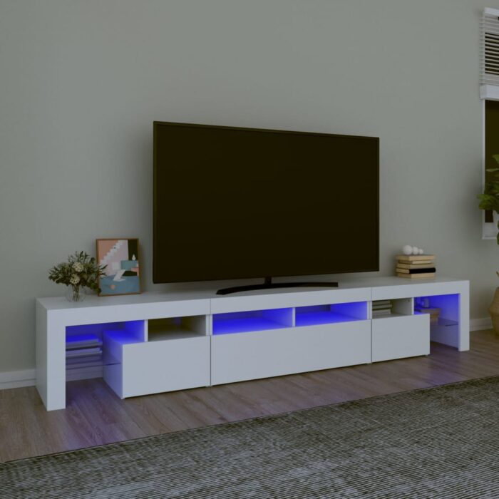 Meuble TV avec lumières LED Blanc 230x36,5x40 cm – Image 1