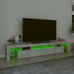 Meuble TV avec lumières LED Gris béton 230x36,5x40 cm – Image 2