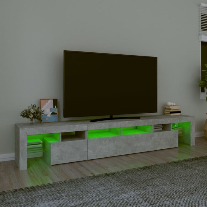 Meuble TV avec lumières LED Gris béton 230x36,5x40 cm – Image 2