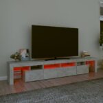 Meuble TV avec lumières LED Gris béton 230x36,5x40 cm – Image 3