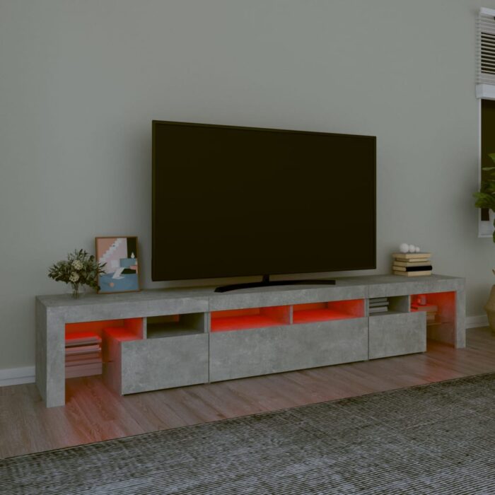 Meuble TV avec lumières LED Gris béton 230x36,5x40 cm – Image 3