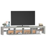 Meuble TV avec lumières LED Gris béton 230x36,5x40 cm – Image 4
