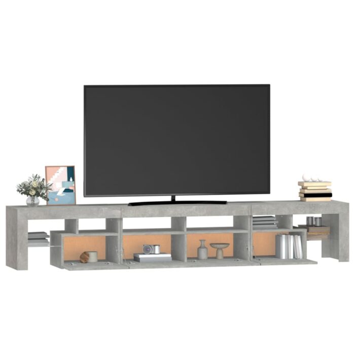 Meuble TV avec lumières LED Gris béton 230x36,5x40 cm – Image 4