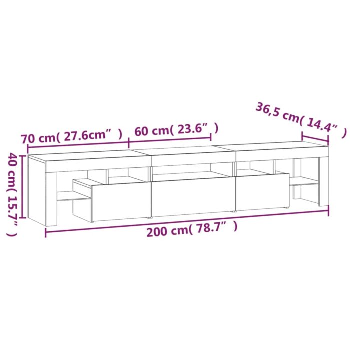 Meuble TV avec lumières LED Noir 200x36,5x40 cm – Image 10