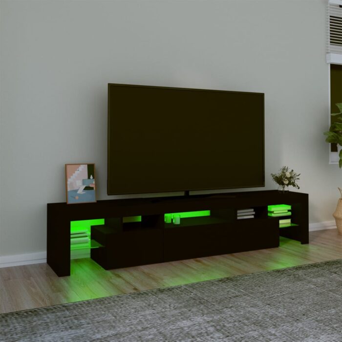 Meuble TV avec lumières LED Noir 200x36,5x40 cm – Image 2