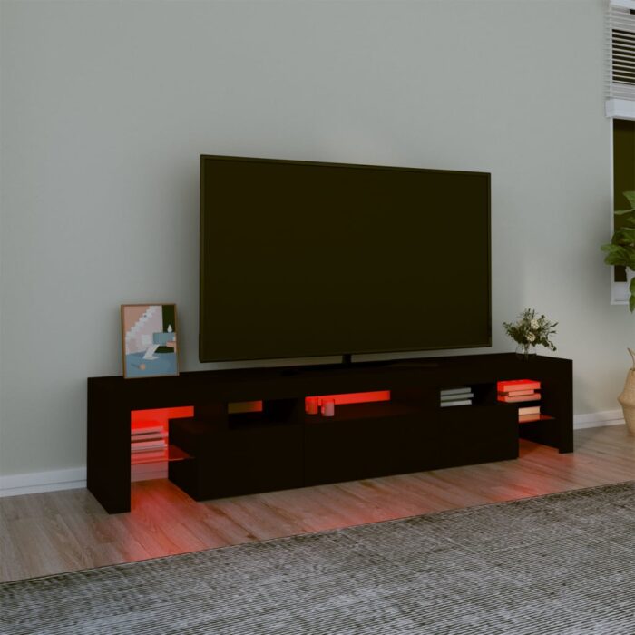 Meuble TV avec lumières LED Noir 200x36,5x40 cm – Image 3