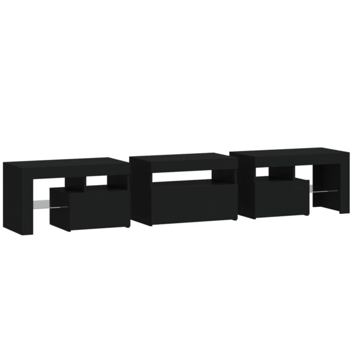 Meuble TV avec lumières LED Noir 200x36,5x40 cm – Image 6