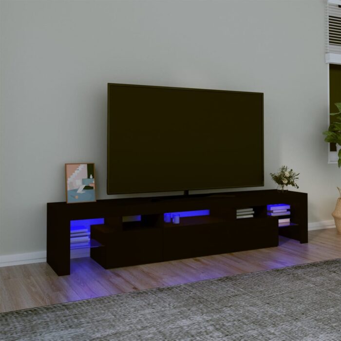 Meuble TV avec lumières LED Noir 200x36,5x40 cm – Image 1