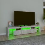Meuble TV avec lumières LED Gris béton 200x36,5x40 cm – Image 2