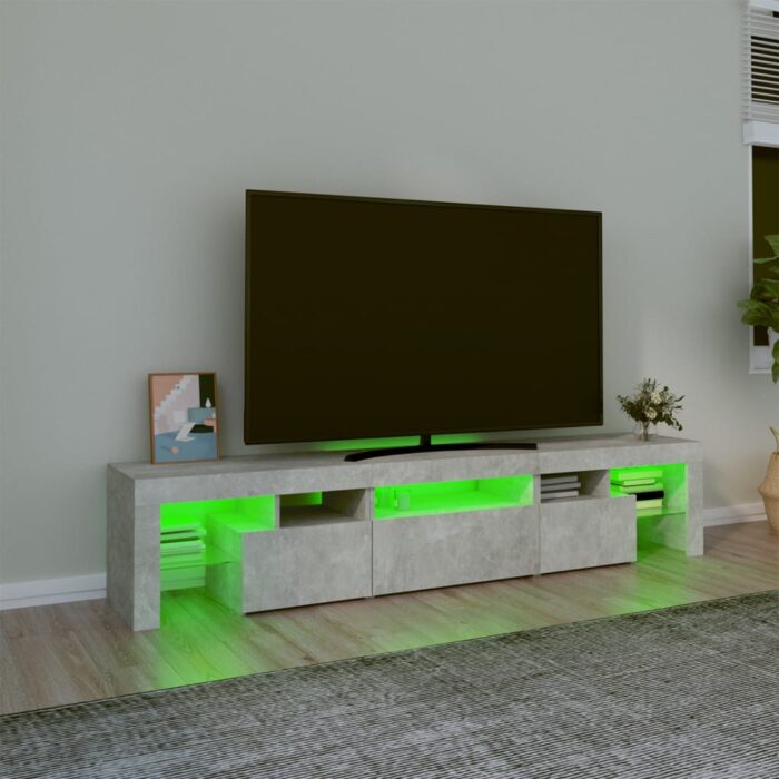 Meuble TV avec lumières LED Gris béton 200x36,5x40 cm – Image 2