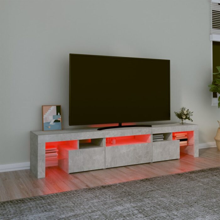 Meuble TV avec lumières LED Gris béton 200x36,5x40 cm – Image 3