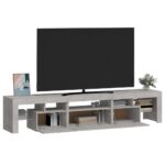 Meuble TV avec lumières LED Gris béton 200x36,5x40 cm – Image 4
