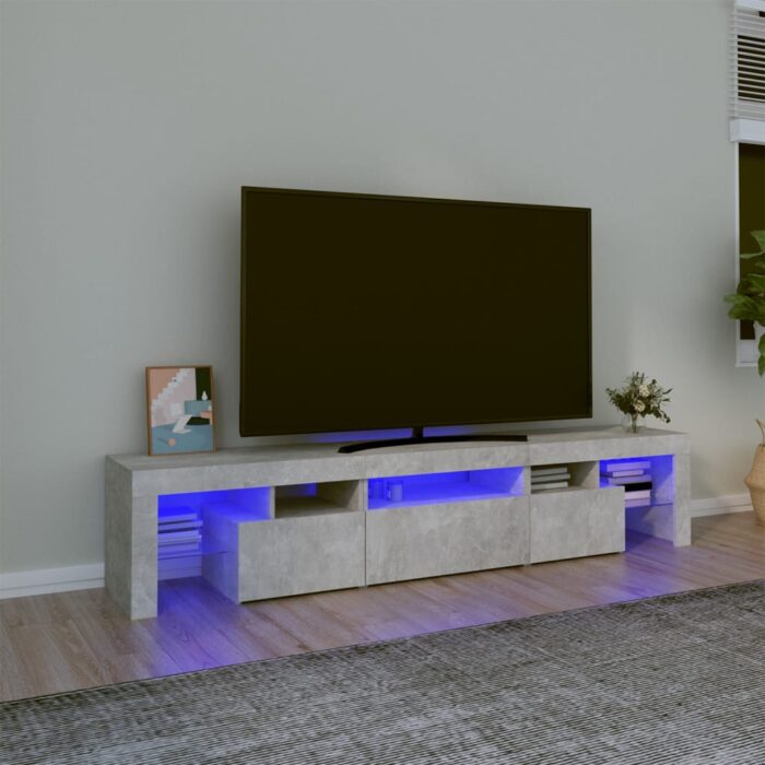Meuble TV avec lumières LED Gris béton 200x36,5x40 cm – Image 1