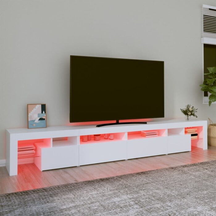 Meuble TV avec lumières LED Blanc 260x36,5x40 cm – Image 3