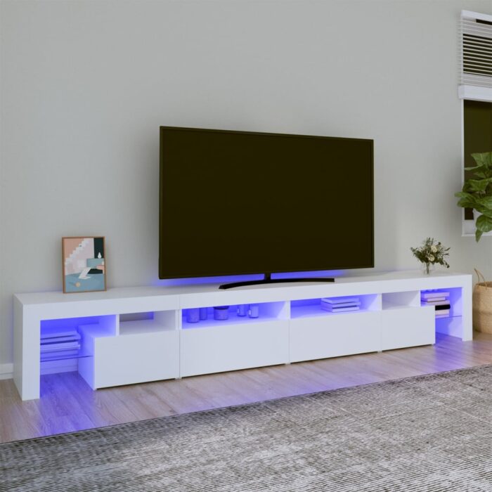 Meuble TV avec lumières LED Blanc 260x36,5x40 cm – Image 1
