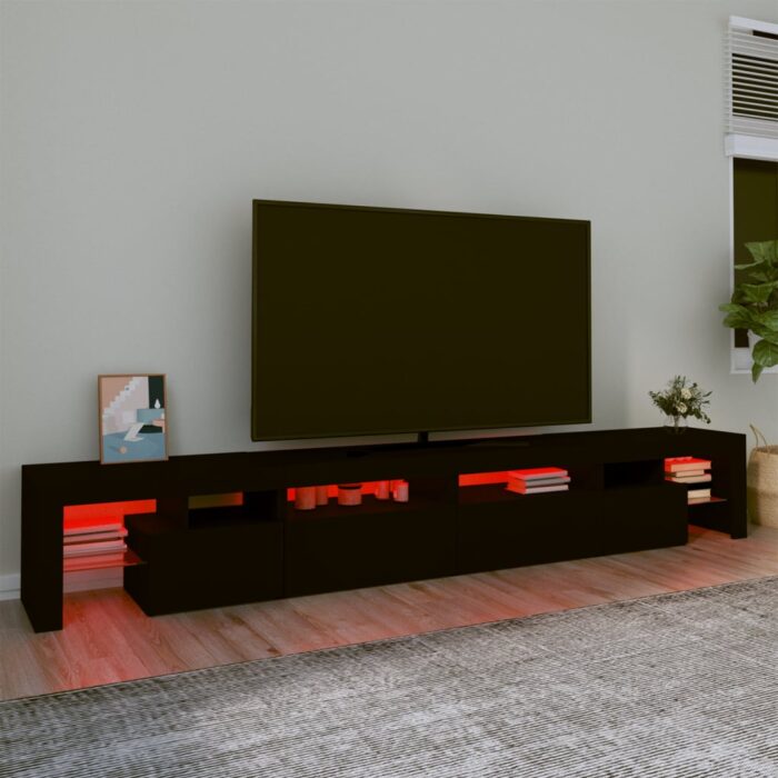Meuble TV avec lumières LED Noir 260x36,5x40 cm – Image 3