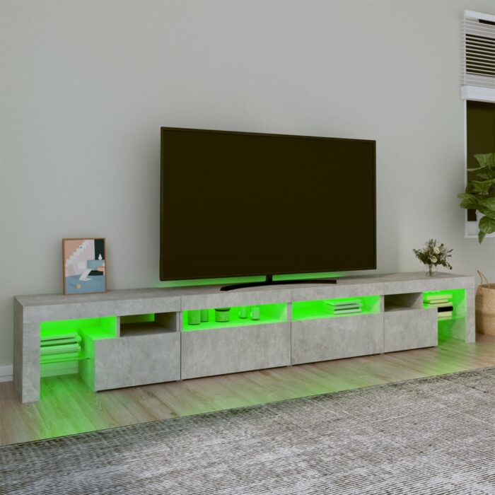 Meuble TV avec lumières LED Gris béton 260x36,5x40 cm – Image 2