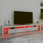 Meuble TV avec lumières LED Gris béton 260x36,5x40 cm – Image 3
