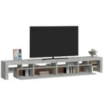 Meuble TV avec lumières LED Gris béton 260x36,5x40 cm – Image 4