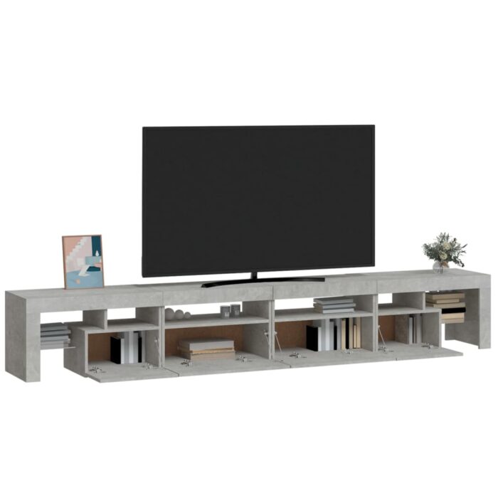Meuble TV avec lumières LED Gris béton 260x36,5x40 cm – Image 4