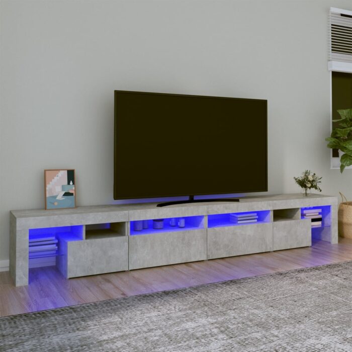 Meuble TV avec lumières LED Gris béton 260x36,5x40 cm – Image 1