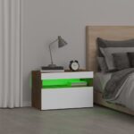 Table de chevet avec lumières LED Chêne fumé 60x35x40 cm – Image 3