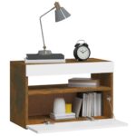 Table de chevet avec lumières LED Chêne fumé 60x35x40 cm – Image 5