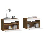 Tables de chevet 2 pcs et lumières LED Chêne fumé 60x35x40 cm – Image 5