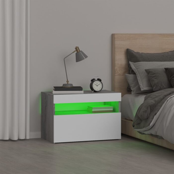 Table de chevet avec lumières LED Sonoma gris 60x35x40 cm – Image 3