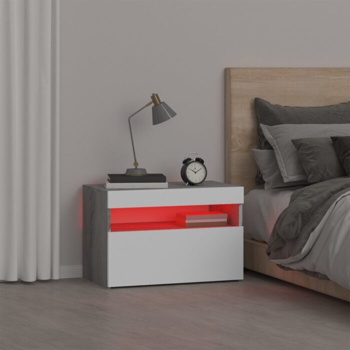 Table de chevet avec lumières LED Sonoma gris 60x35x40 cm – Image 4