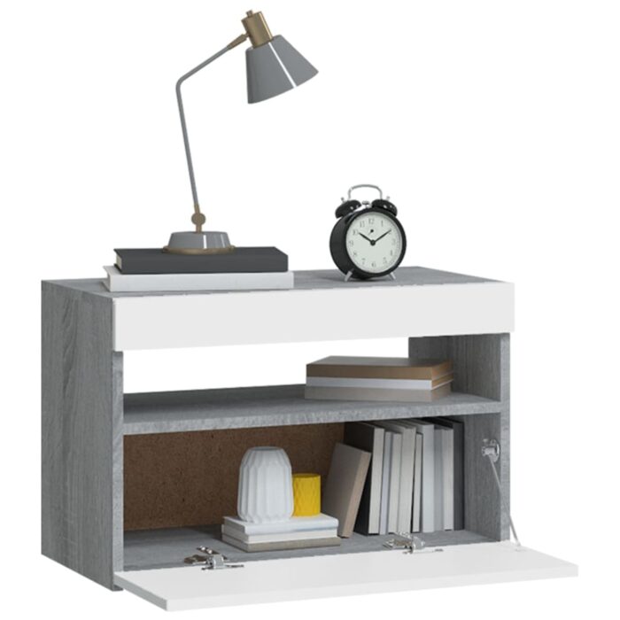 Table de chevet avec lumières LED Sonoma gris 60x35x40 cm – Image 5