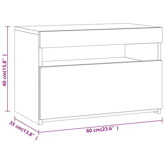 Table de chevet avec lumières LED Sonoma gris 60x35x40 cm – Image 9
