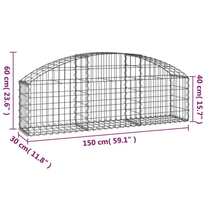Panier de gabions arqué 150x30x40/60 cm Fer galvanisé – Image 3