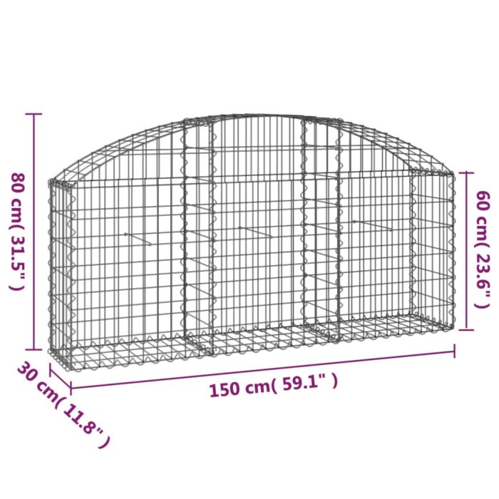 Panier de gabions arqué 150x30x60/80 cm Fer galvanisé – Image 3