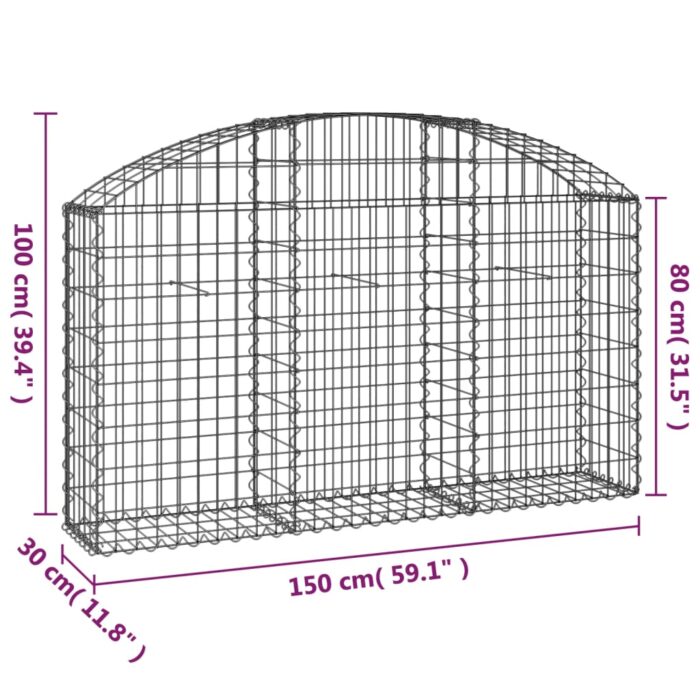 Panier de gabions arqué 150x30x80/100 cm Fer galvanisé – Image 3