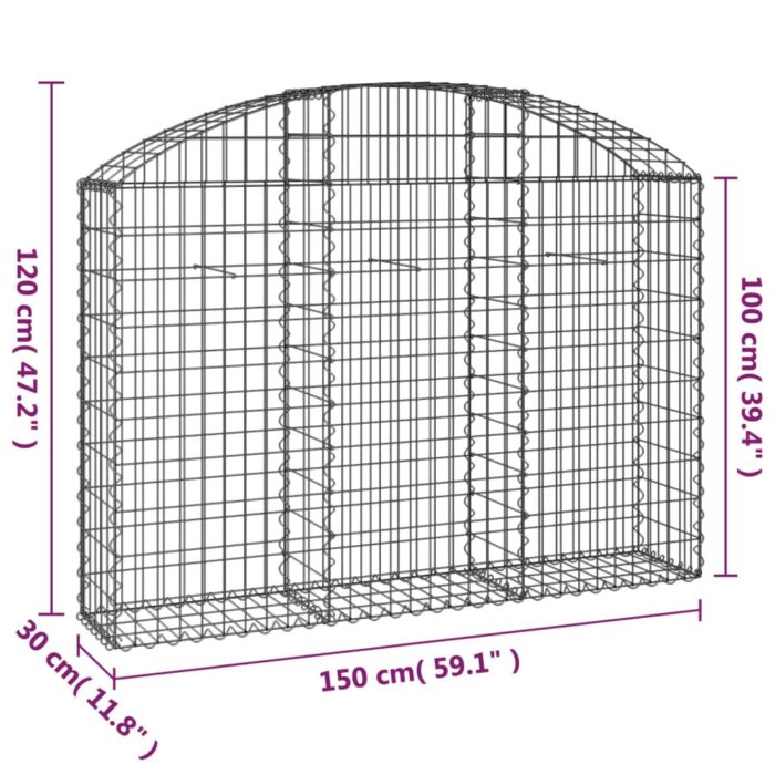 Panier de gabions arqué 150x30x100/120 cm Fer galvanisé – Image 3