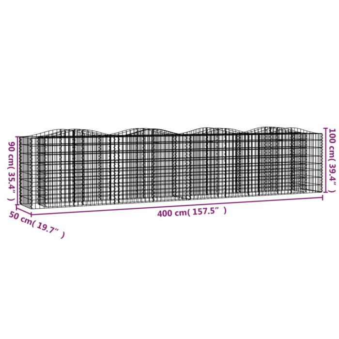 Lit surélevé à gabions arqué 400x50x100 cm Fer galvanisé – Image 3