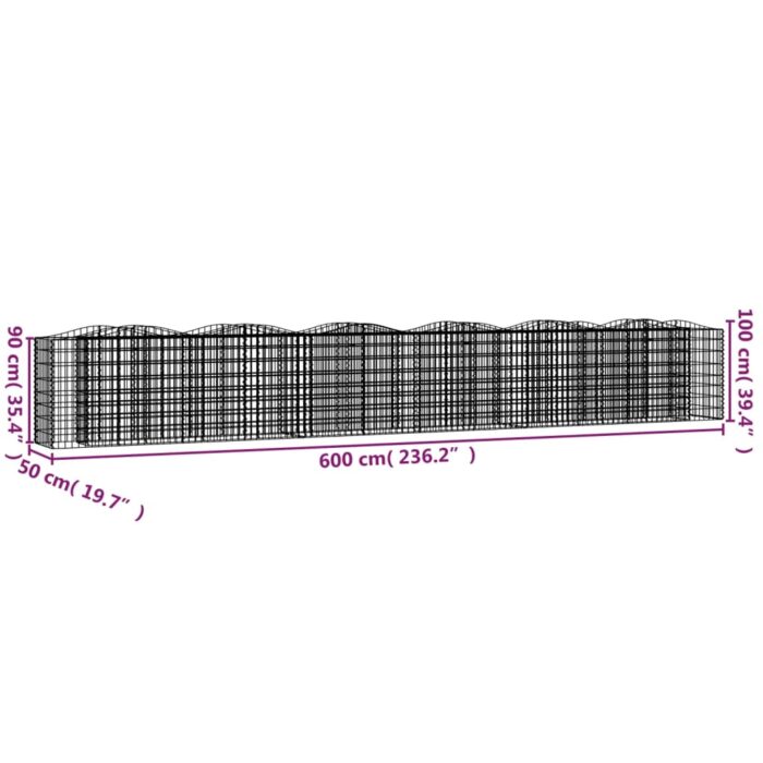 Lit surélevé à gabions arqué 600x50x100 cm Fer galvanisé – Image 3